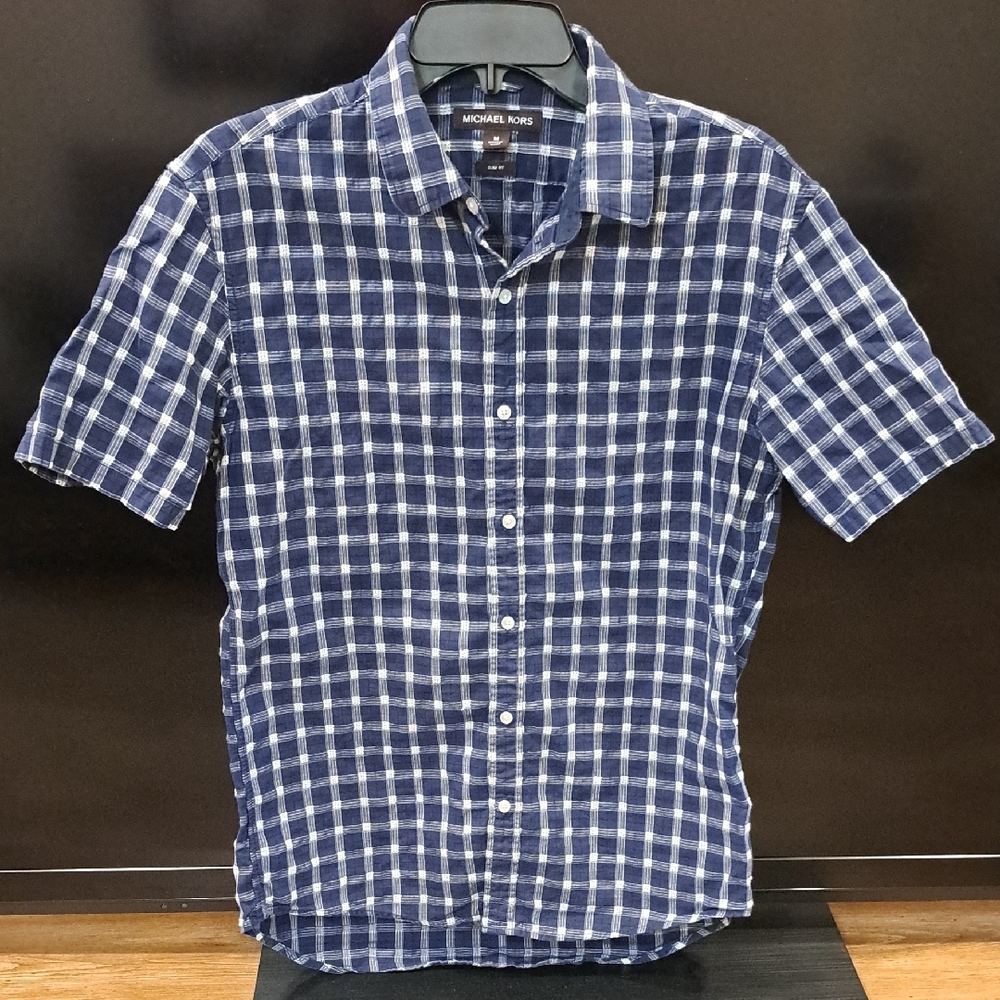 Michael Kors Blue and White Casual Button Down Shirt
